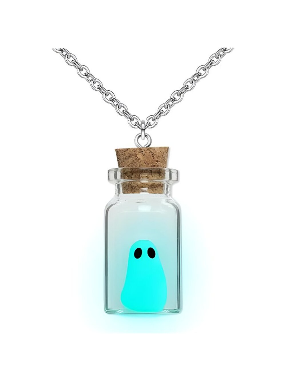 Ghost Necklace, (Blue) The Adopt A Ghost in A Bottle Pendant Necklace Halloween